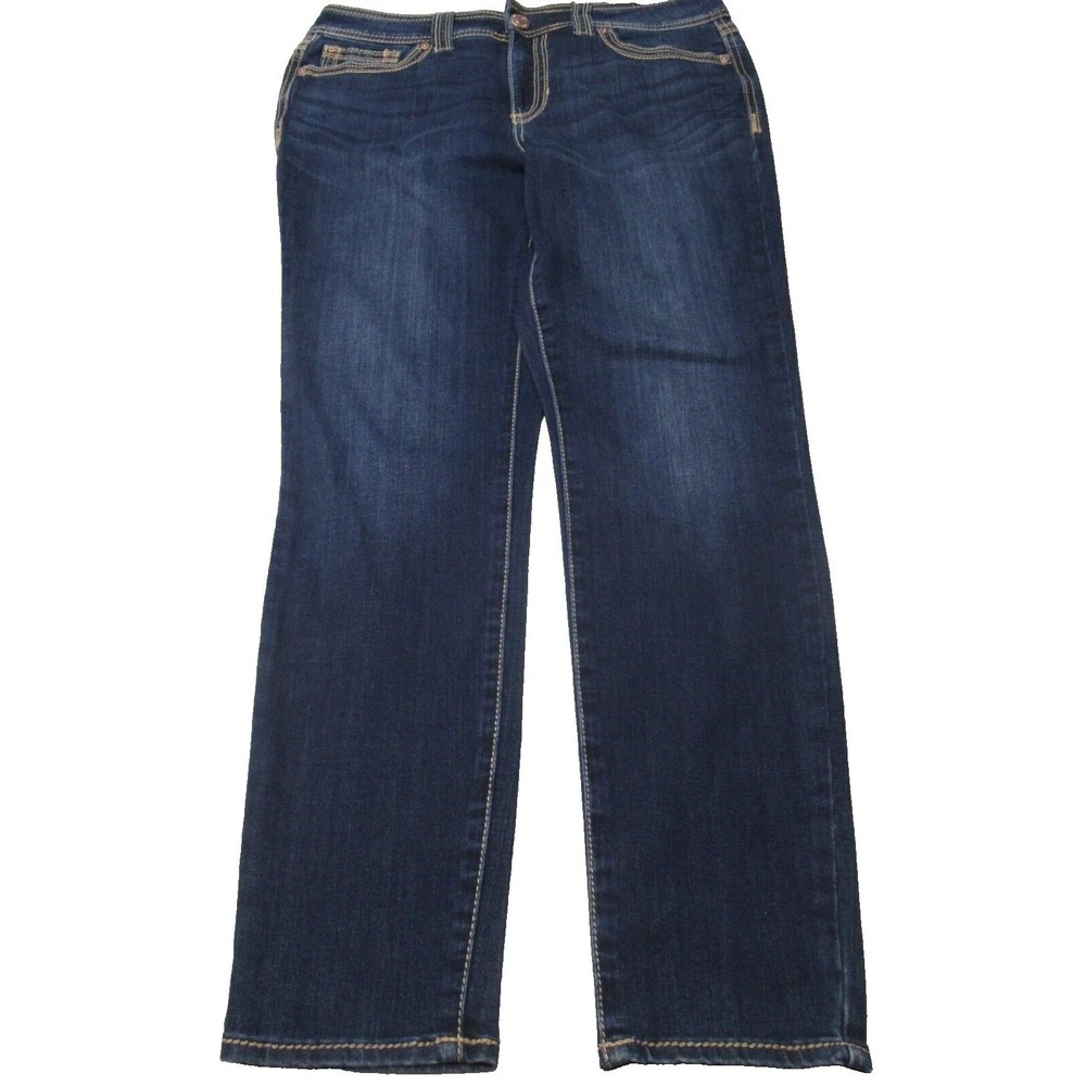 7 for all Mankind Women 8 Blue Denim Mid Rise Skinny Dark Wash Embroidered 32x29